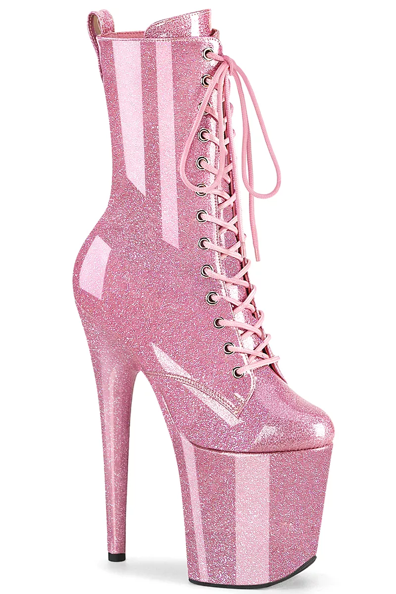 8-inch Baby Pink Glitter Pleaser Boots - Pleaser USA Flamingo-1040GP