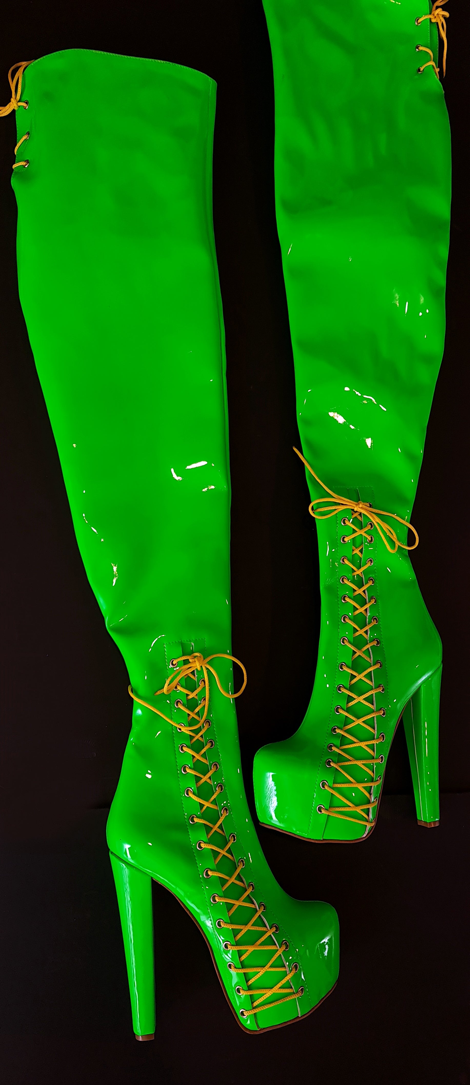 80 cm Thigh High Corset Boots Green Neon