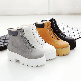 AD12192 Square Heels Lace-up Platform Boots