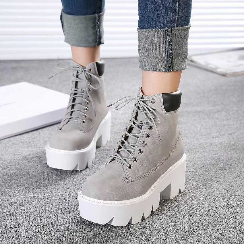 AD12192 Square Heels Lace-up Platform Boots