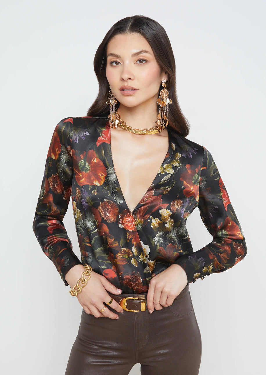 Agency Blaze Bodysuit Black Multi Oil Painting Floral