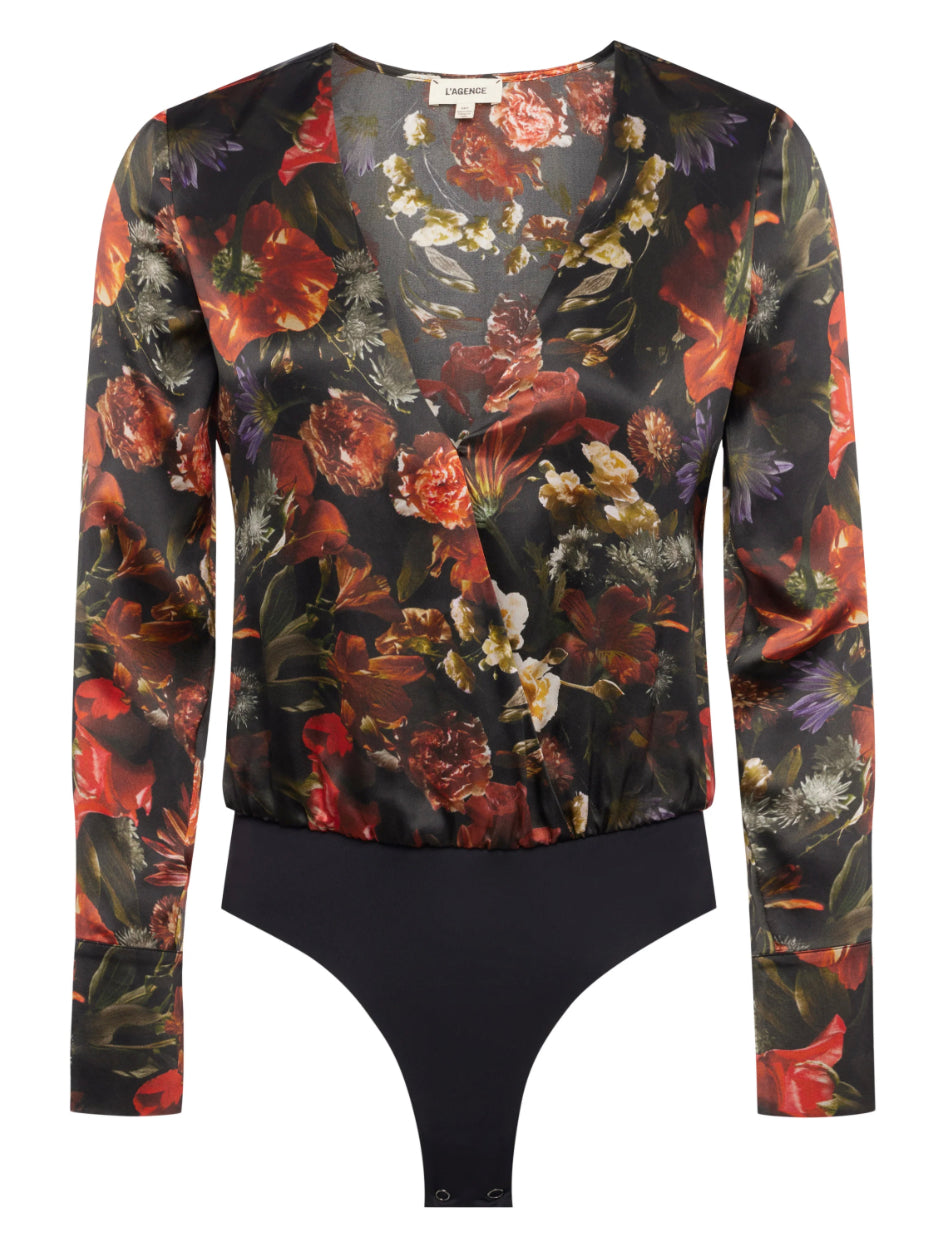 Agency Blaze Bodysuit Black Multi Oil Painting Floral