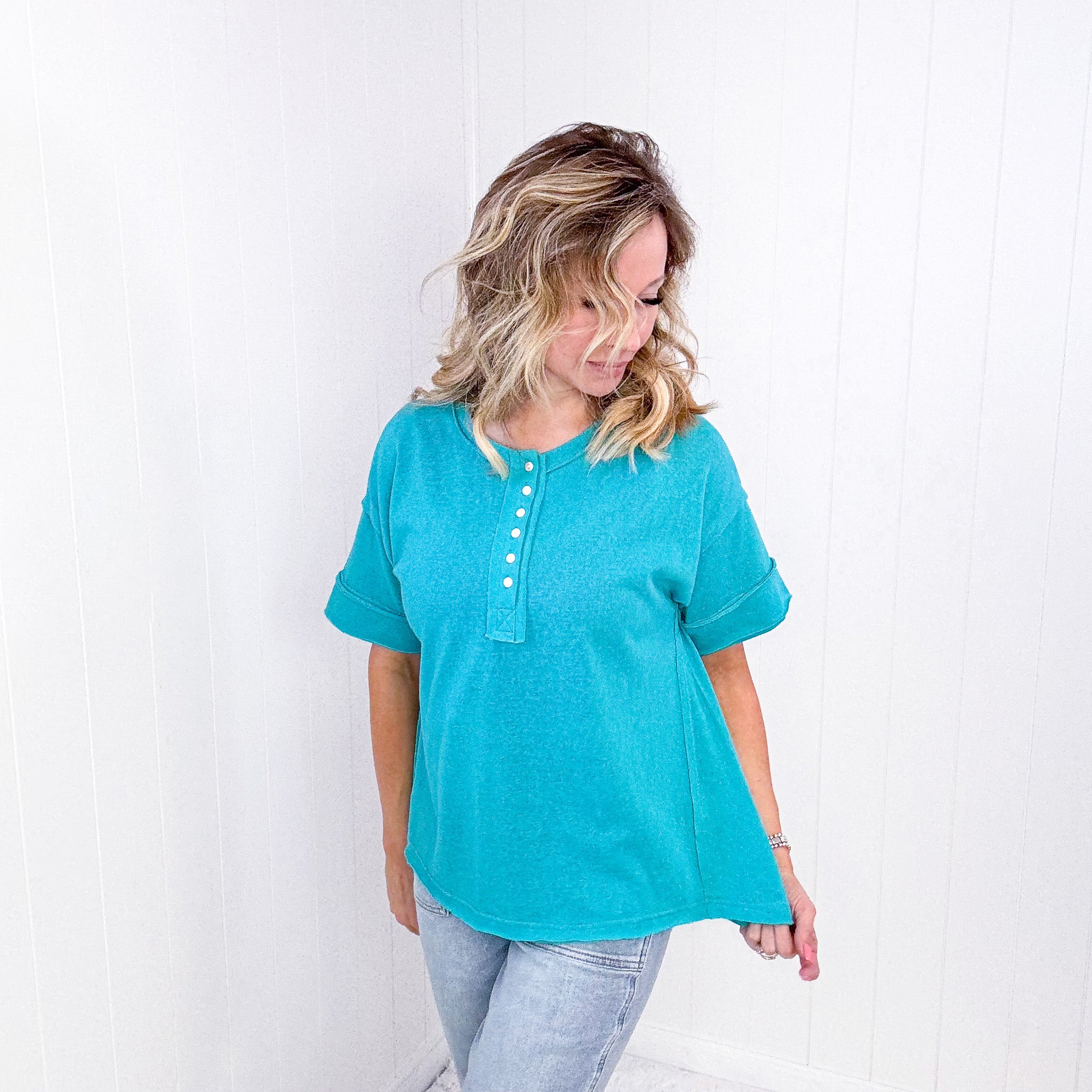 Andree button short sleeve tunic - 2 color options.