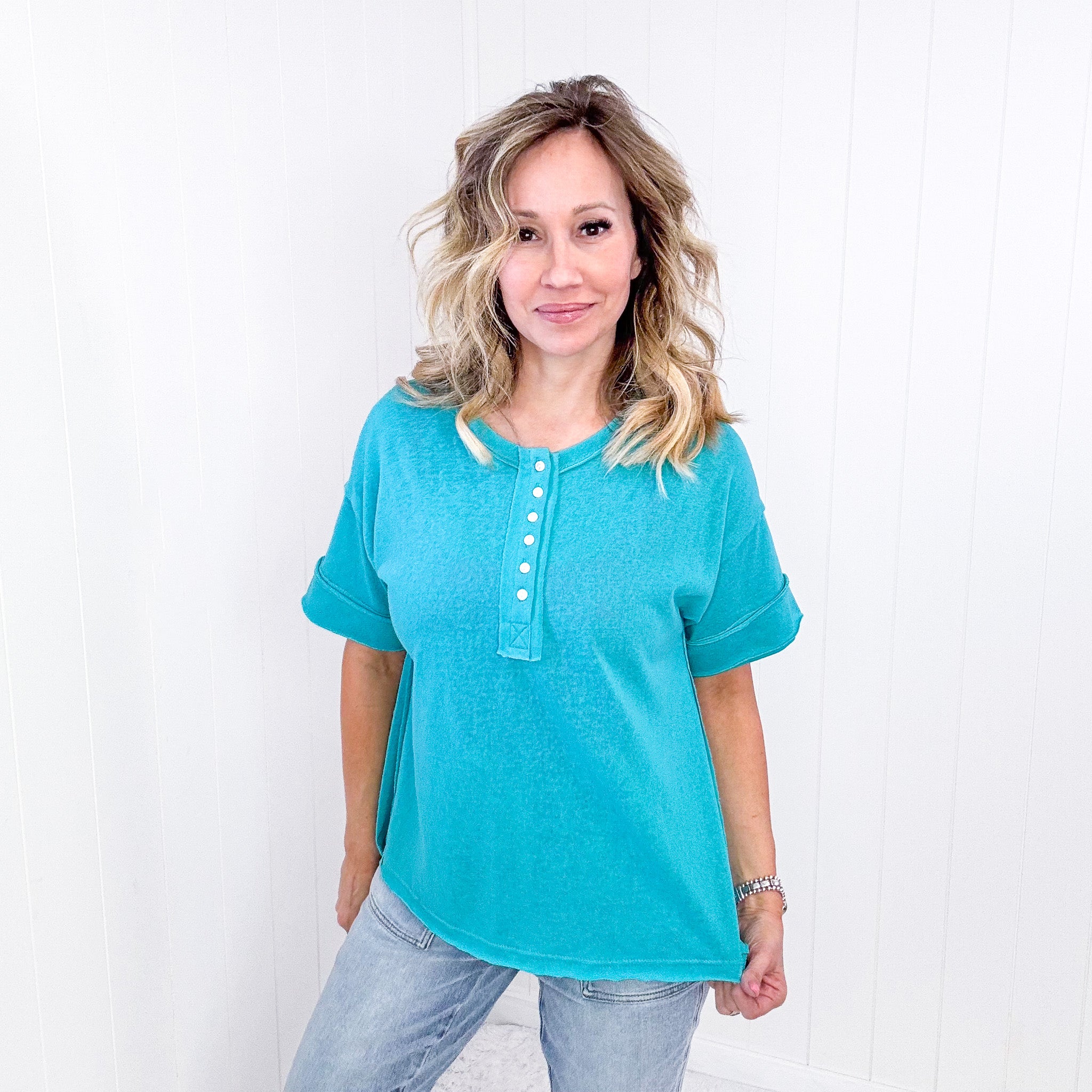 Andree button short sleeve tunic - 2 color options.