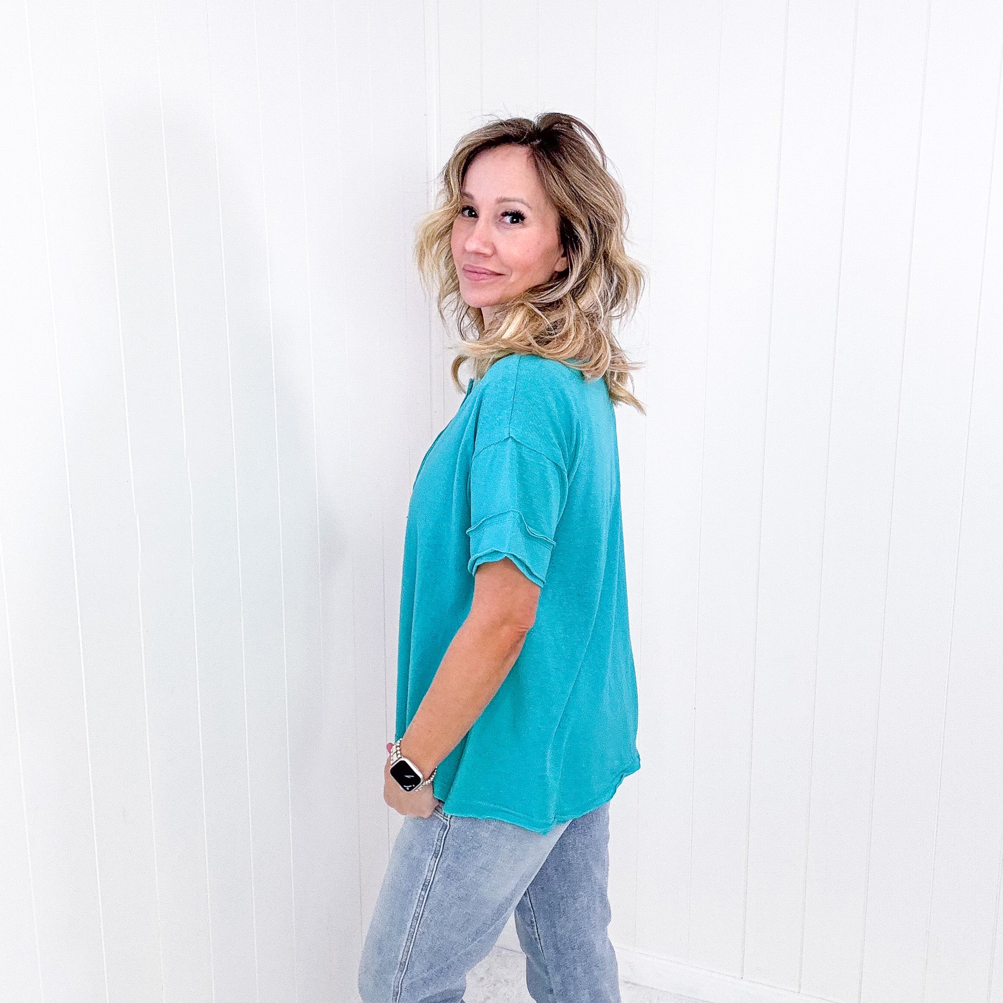 Andree button short sleeve tunic - 2 color options.