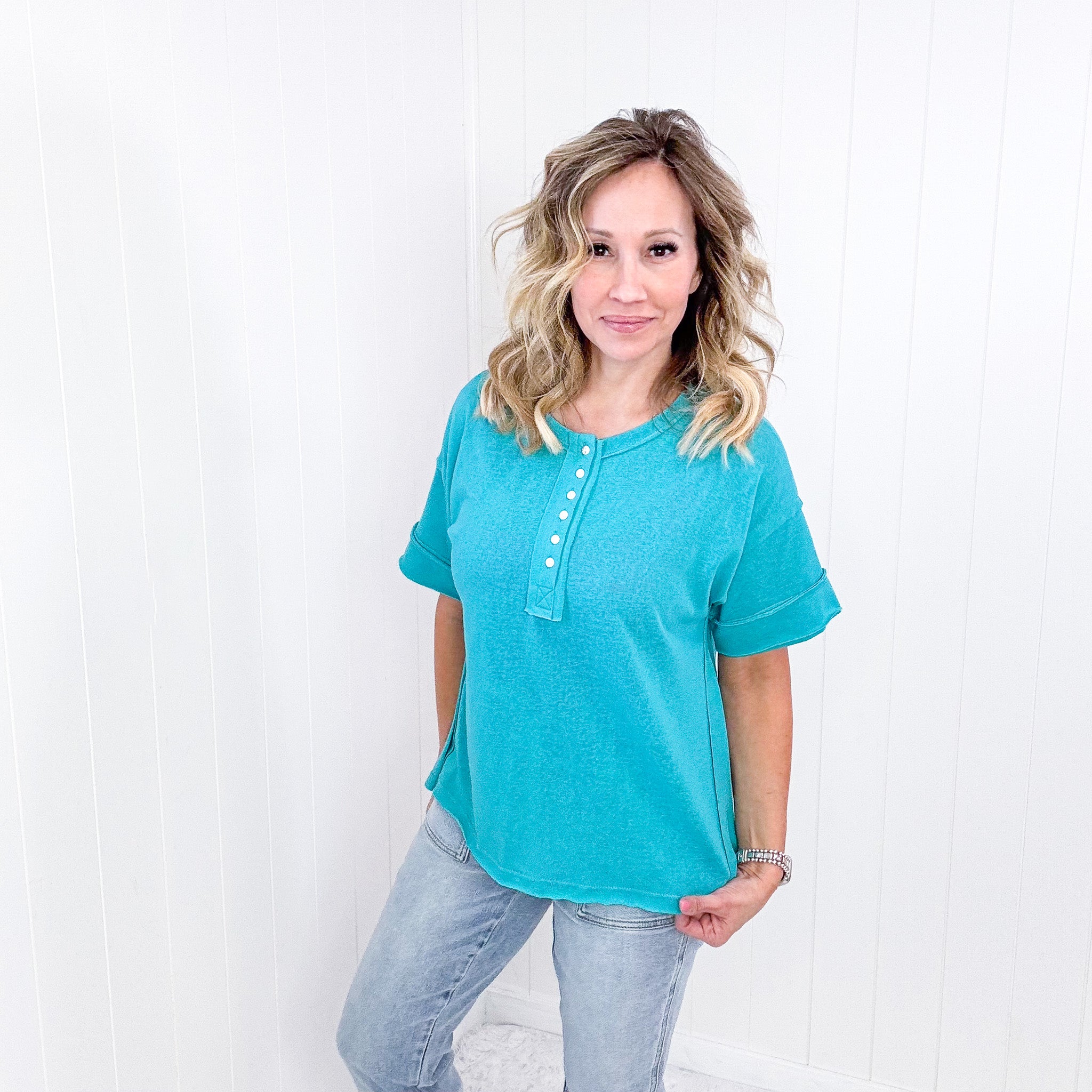 Andree button short sleeve tunic - 2 color options.