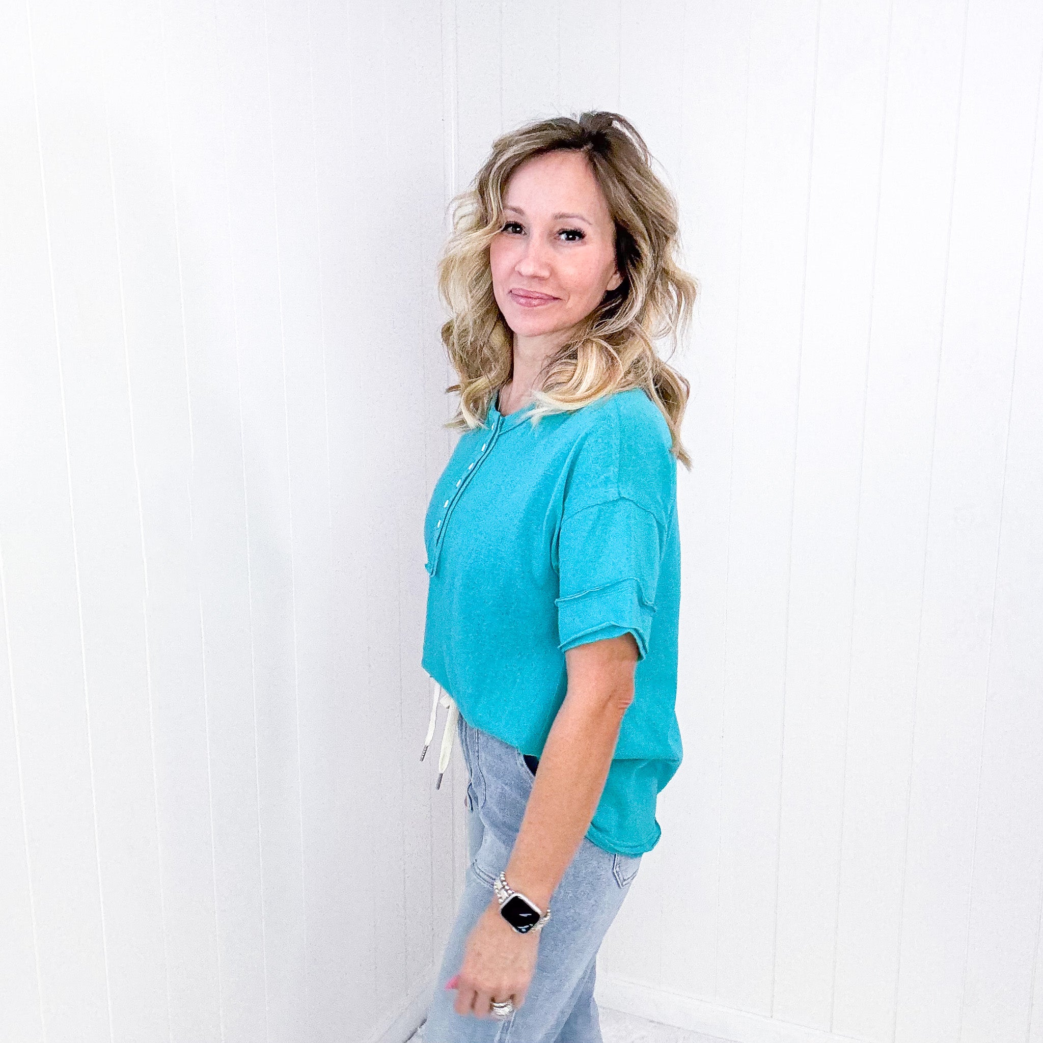 Andree button short sleeve tunic - 2 color options.