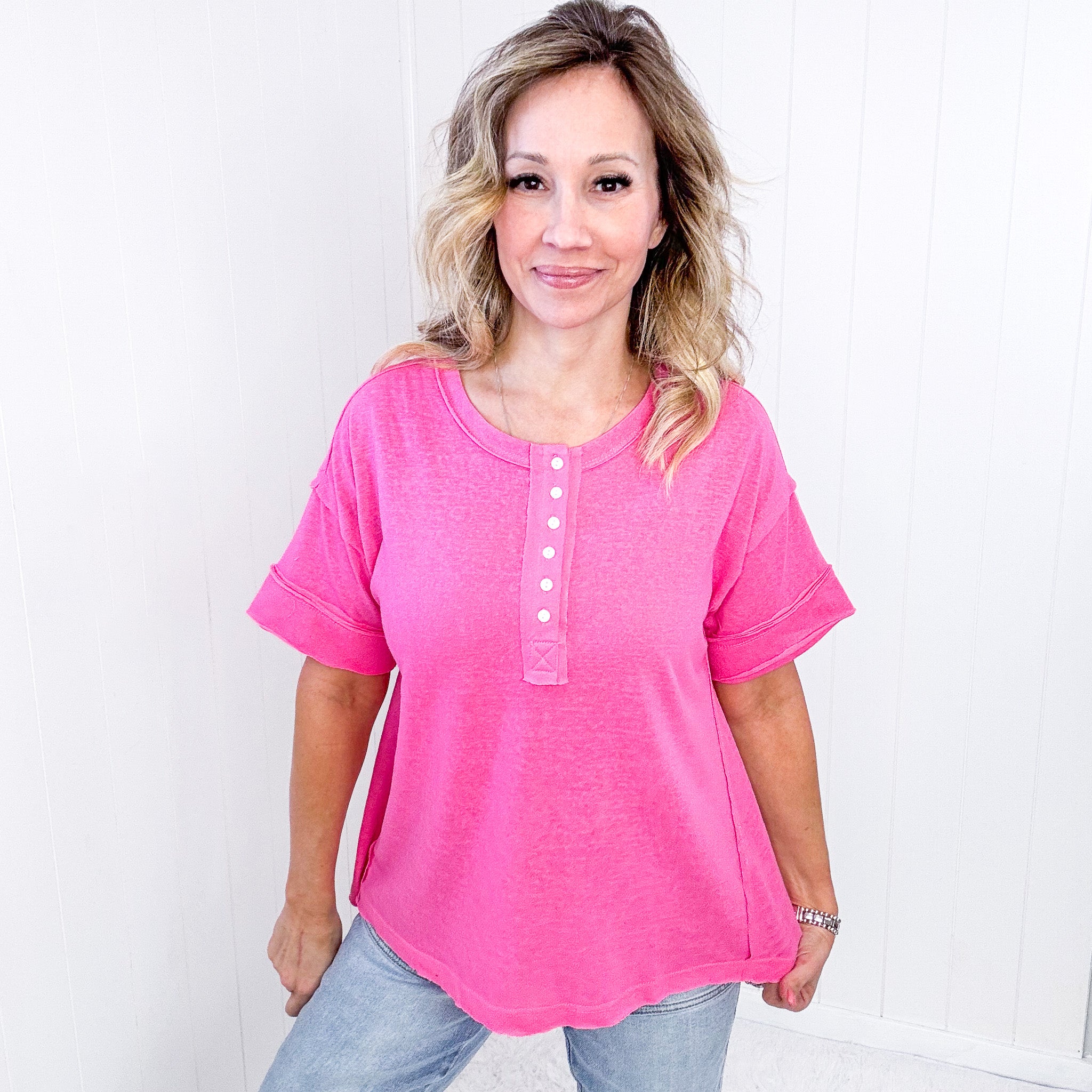 Andree button short sleeve tunic - 2 color options.