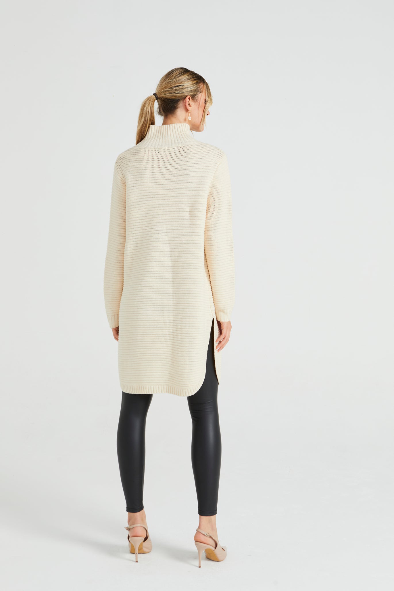 Angeleye High Neck Ribbed Knitted Tunic With Side Slits - Google SEO optimization: High Neck Ribbed Knit Tunic with Side Slits