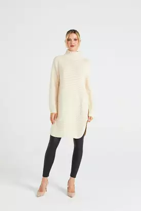 Angeleye High Neck Ribbed Knitted Tunic With Side Slits - Google SEO optimization: High Neck Ribbed Knit Tunic with Side Slits