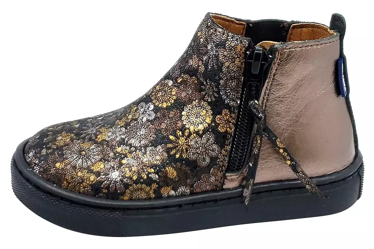 Atlanta Mocassin Girls Leather High-Top Sneaker Booties, Size Zip, Old Gold Floral