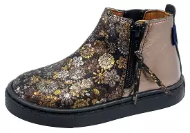 Atlanta Mocassin Girls Leather High-Top Sneaker Booties, Size Zip, Old Gold Floral