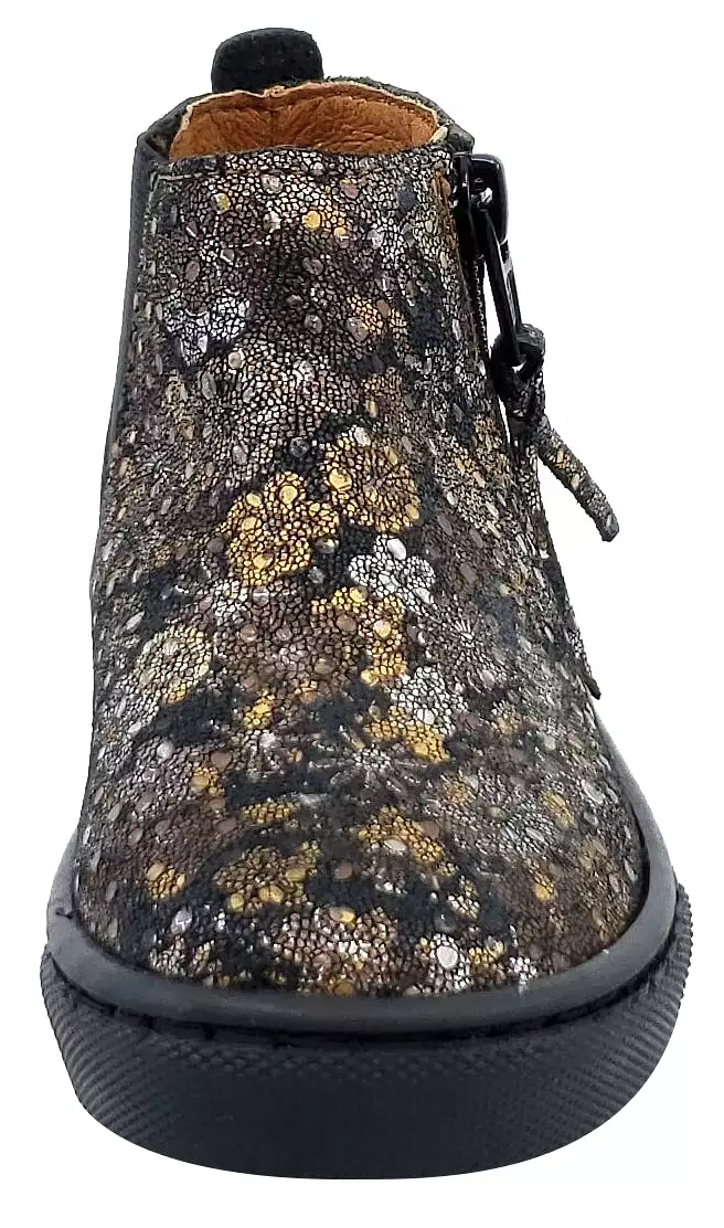 Atlanta Mocassin Girls Leather High-Top Sneaker Booties, Size Zip, Old Gold Floral