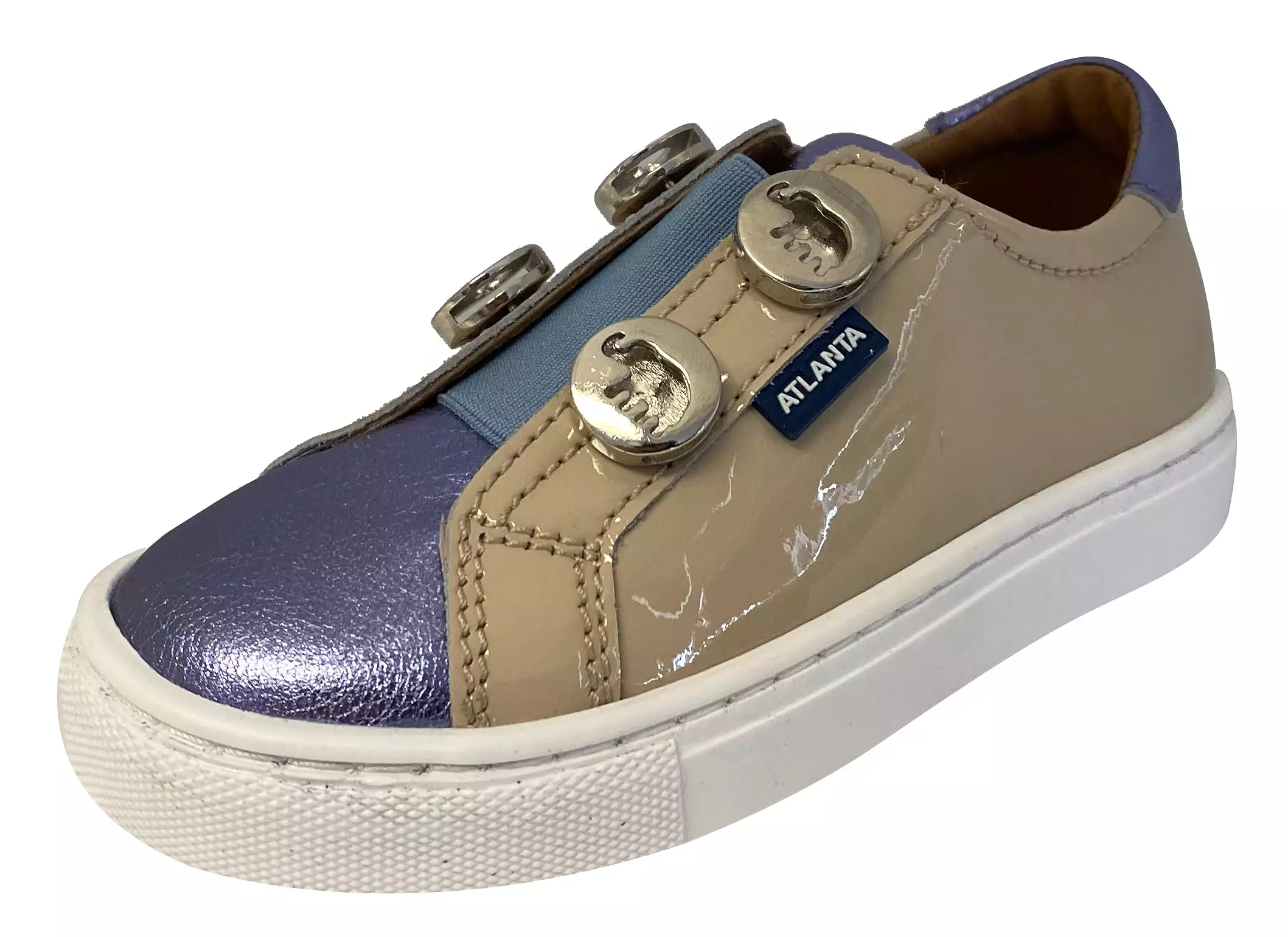 Atlanta Mocassin Girls Patent Leather Studded Sneaker Violet Beige Blue