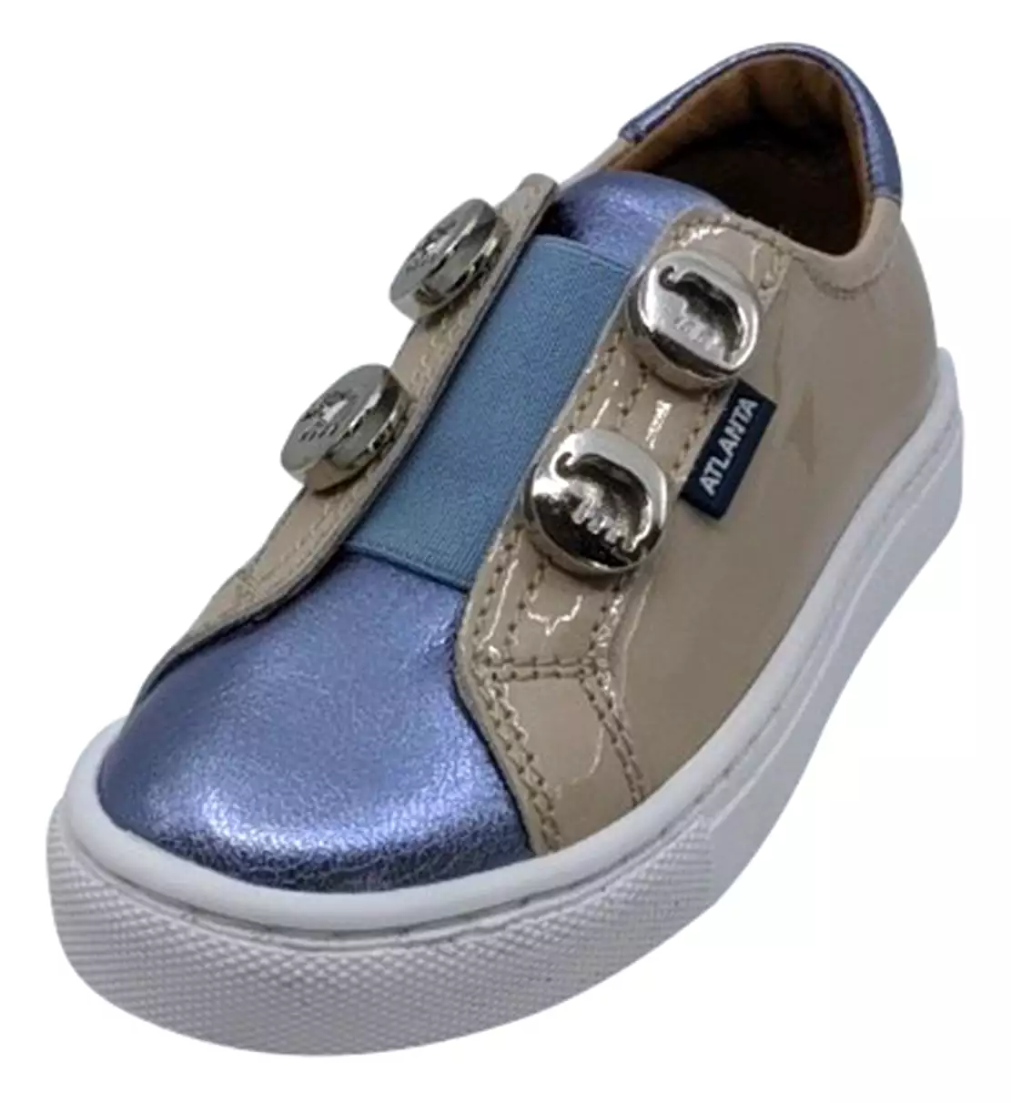 Atlanta Mocassin Girls Patent Leather Studded Sneaker Violet Beige Blue