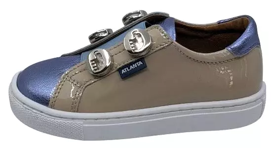 Atlanta Mocassin Girls Patent Leather Studded Sneaker Violet Beige Blue