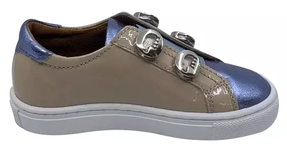 Atlanta Mocassin Girls Patent Leather Studded Sneaker Violet Beige Blue