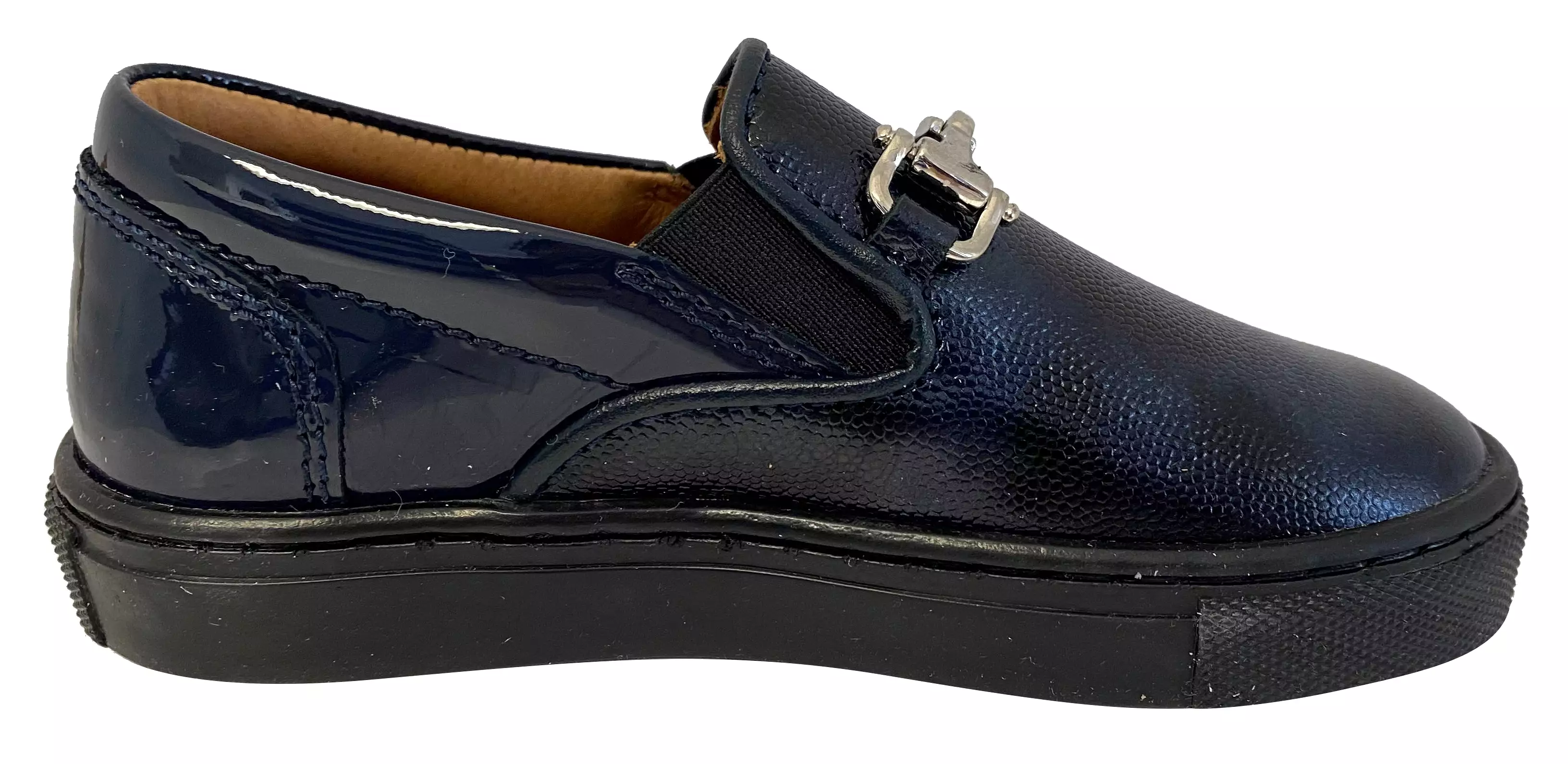 Atlanta Mocassin Slip-On Sneaker with Chain Embellishment - Boy's & Girl's, Navy Blue