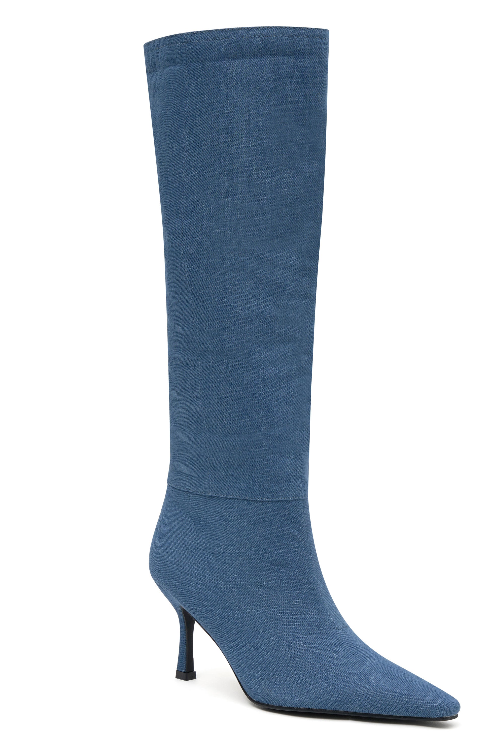 Baby Blue Denim Knee High Boots