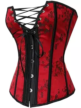 Bavarian Style Red Satin Corset with Lace-Up Back