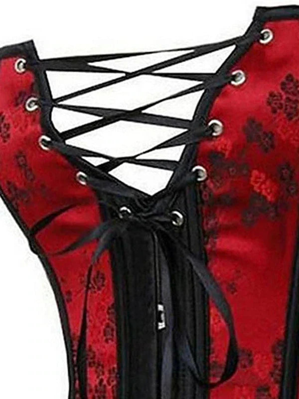 Bavarian Style Red Satin Corset with Lace-Up Back