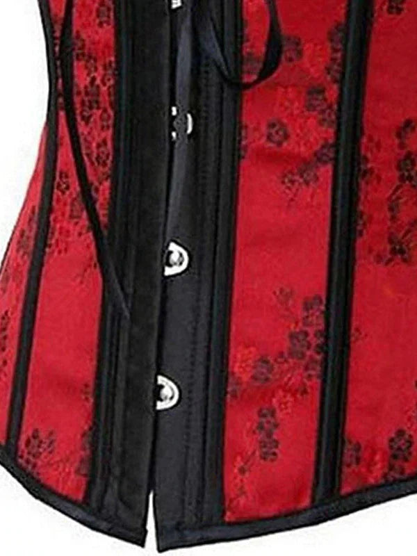 Bavarian Style Red Satin Corset with Lace-Up Back