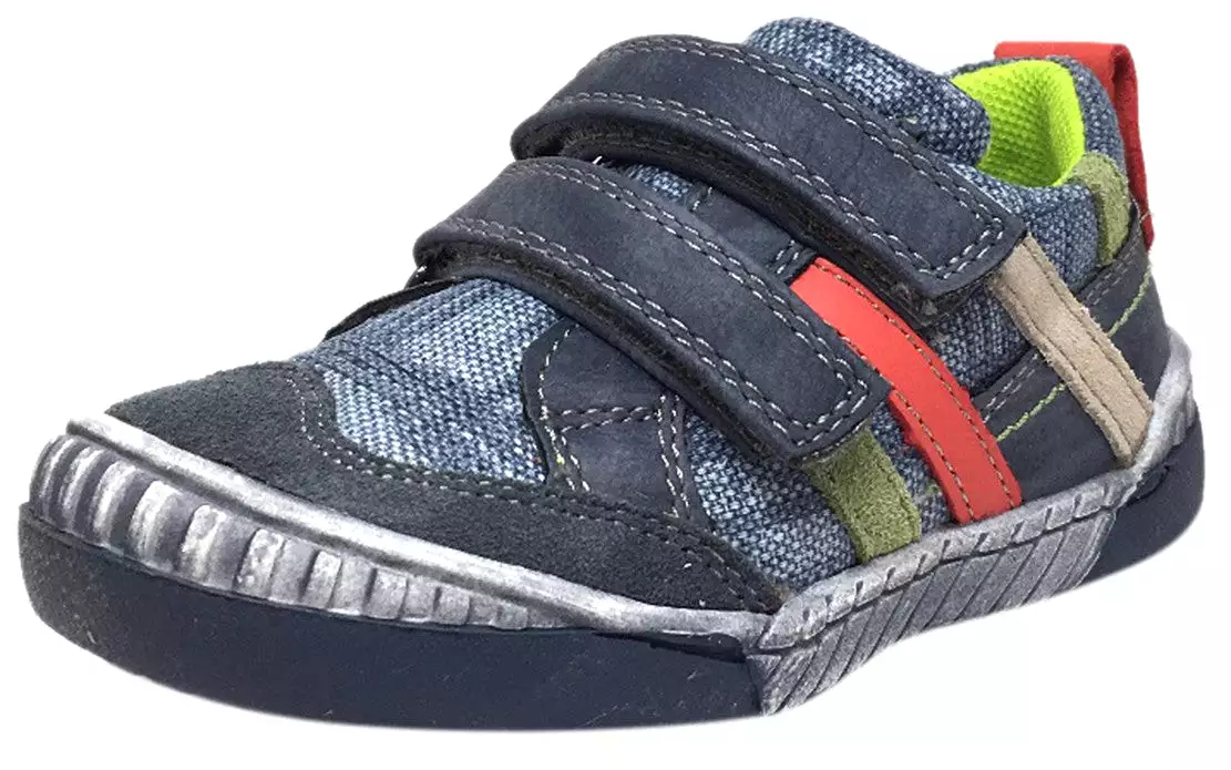 Beeko Boy's Zaan II Double Strap Sneaker in Denim and Navy Leather