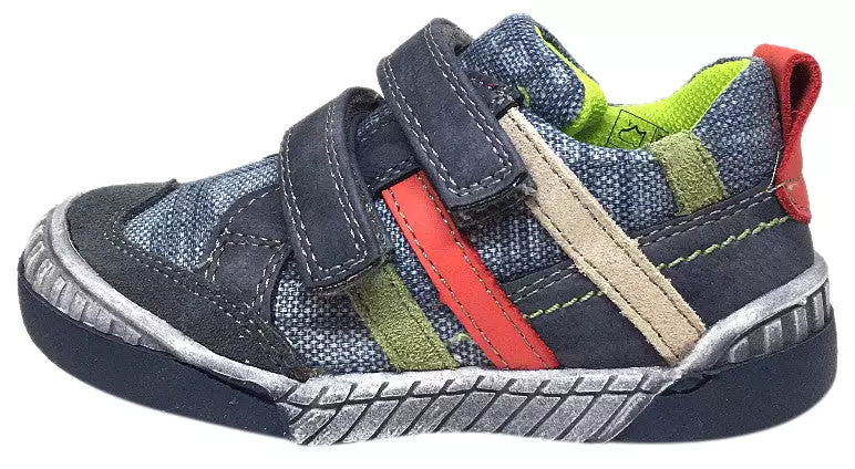 Beeko Boy's Zaan II Double Strap Sneaker in Denim and Navy Leather