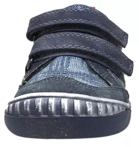 Beeko Boy's Zaan II Double Strap Sneaker in Denim and Navy Leather