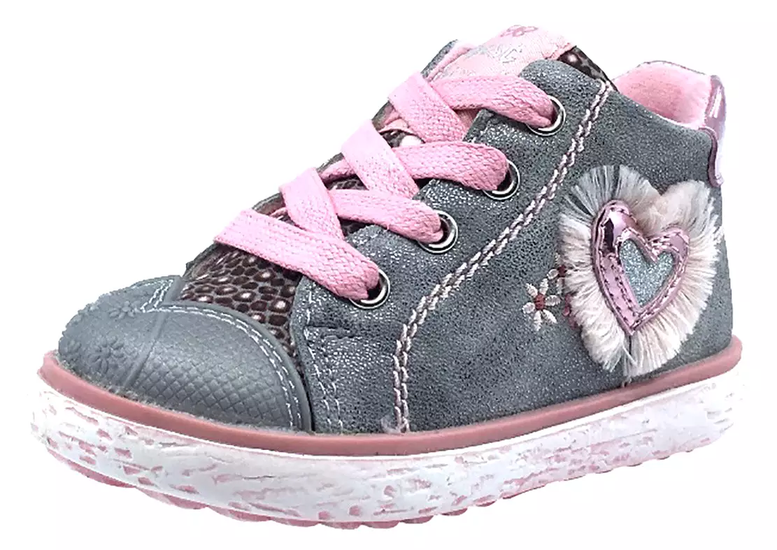 Beeko Girl's Bambi Grey Heart Sneaker Shoes with Side Zip