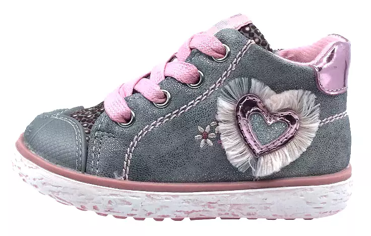 Beeko Girl's Bambi Grey Heart Sneaker Shoes with Side Zip