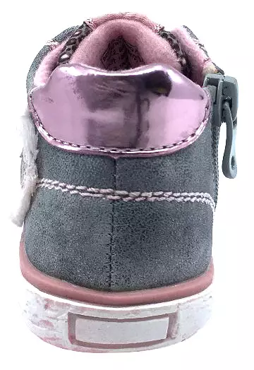 Beeko Girl's Bambi Grey Heart Sneaker Shoes with Side Zip