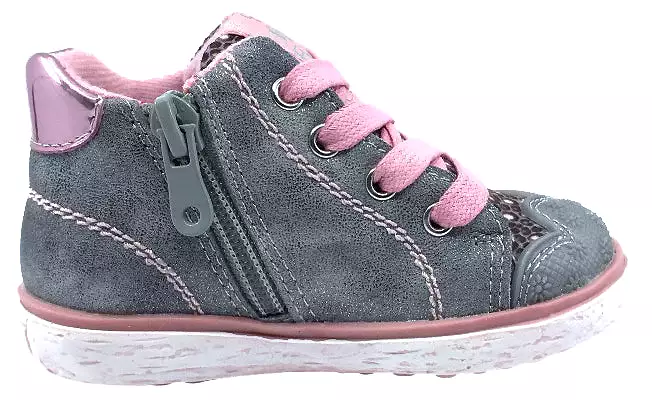 Beeko Girl's Bambi Grey Heart Sneaker Shoes with Side Zip