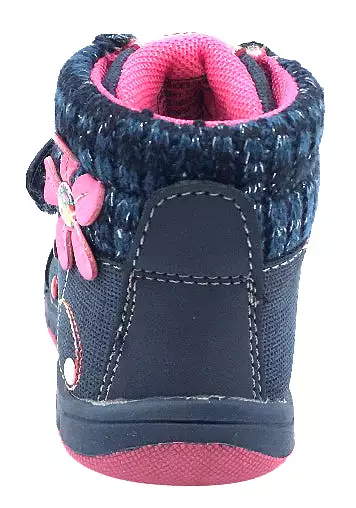 Beeko Girl's Nellie Navy Blue Flower Sneaker Shoes with Double Hook and Loop Closure