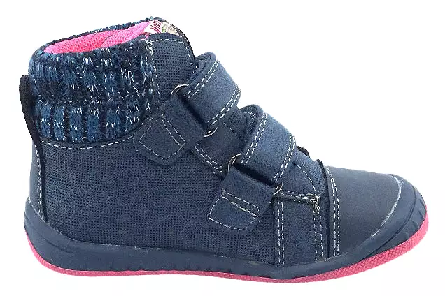 Beeko Girl's Nellie Navy Blue Flower Sneaker Shoes with Double Hook and Loop Closure