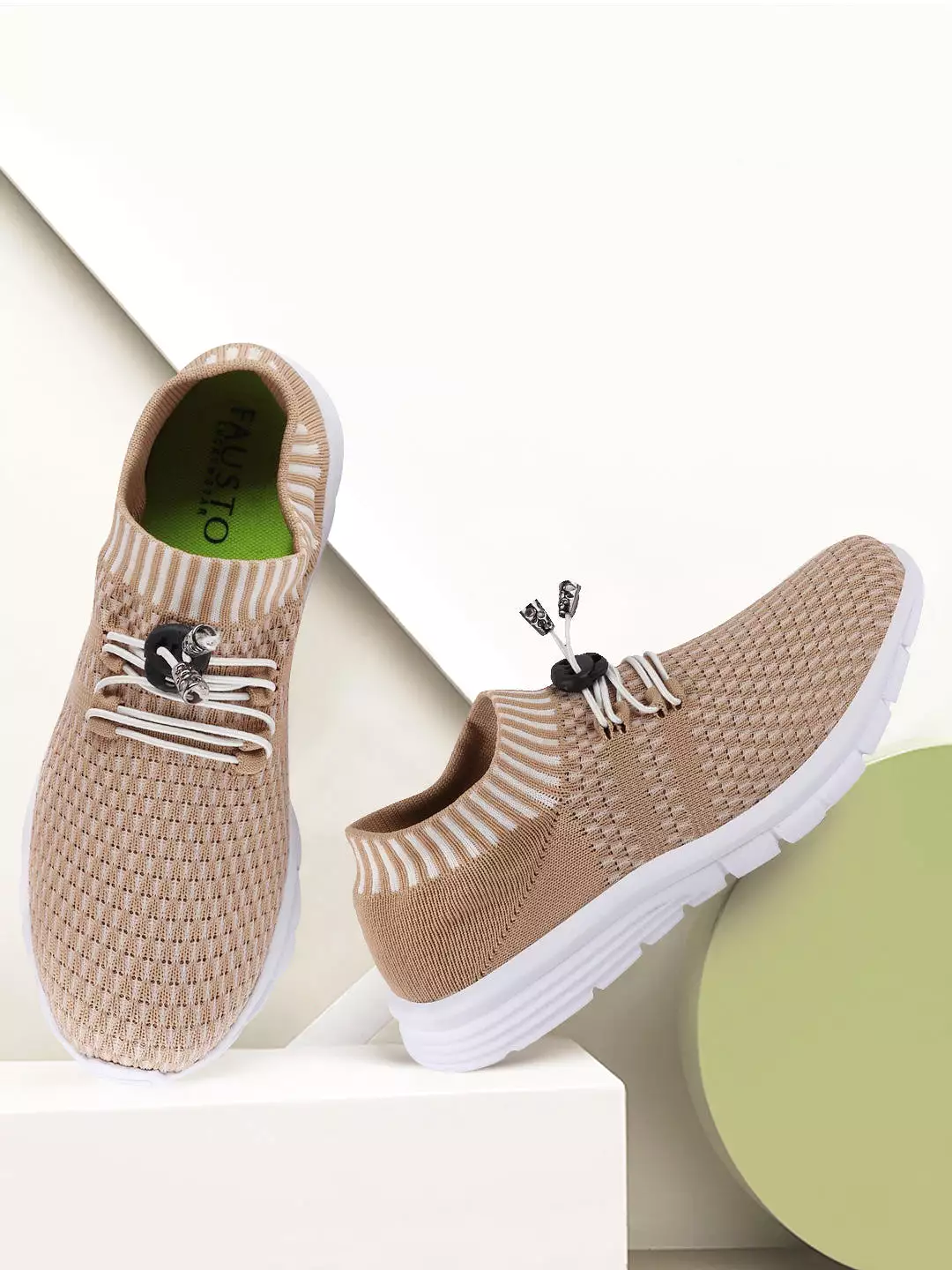 Beige Lace-Up Outdoor Running Shoes for Women