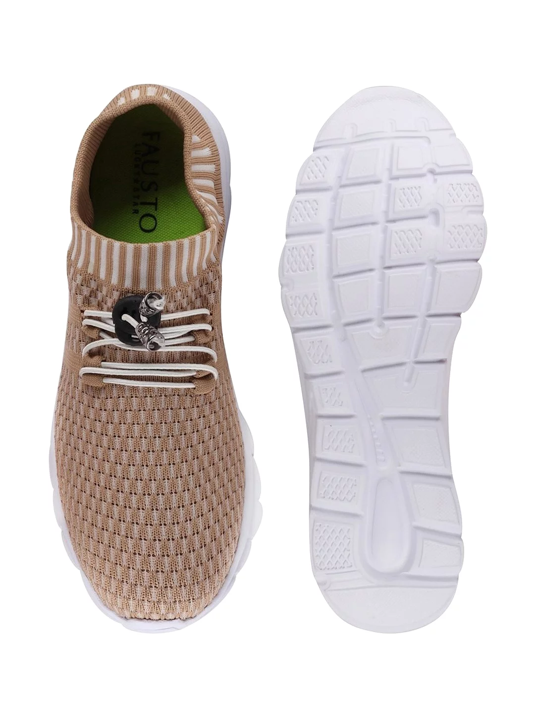 Beige Lace-Up Outdoor Running Shoes for Women