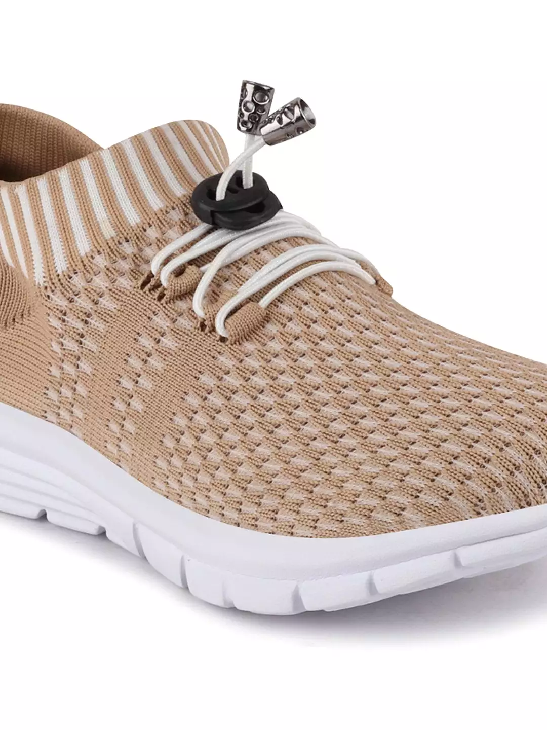 Beige Lace-Up Outdoor Running Shoes for Women