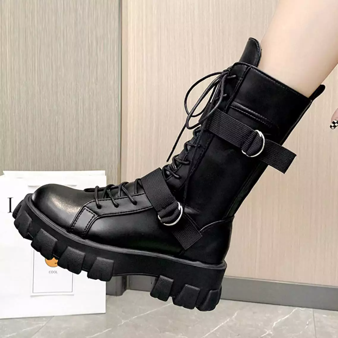 Biker Girl's Boots - 2023 New Lace-Up Platform Shoes: Leather Boots for Women