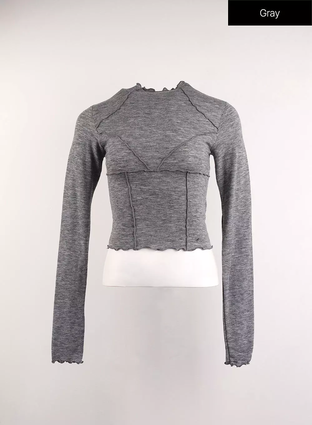 Binding Turtleneck Long Sleeve Top with Contrasting Design