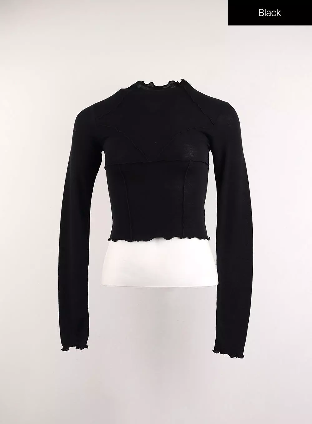 Binding Turtleneck Long Sleeve Top with Contrasting Design