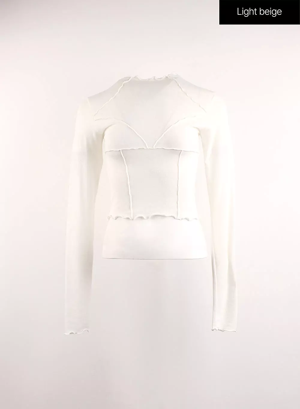 Binding Turtleneck Long Sleeve Top with Contrasting Design