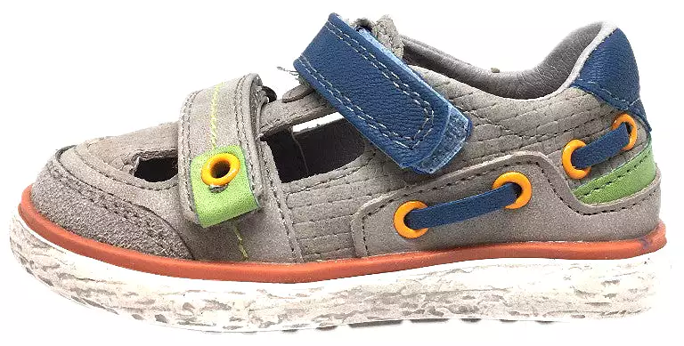 BKO Boys Bandi II Sneaker - Grey and Blue Canvas, Double Hook and Loop Strap