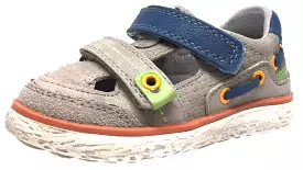 BKO Boys Bandi II Sneaker - Grey and Blue Canvas, Double Hook and Loop Strap