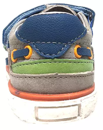 BKO Boys Bandi II Sneaker - Grey and Blue Canvas, Double Hook and Loop Strap