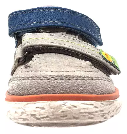 BKO Boys Bandi II Sneaker - Grey and Blue Canvas, Double Hook and Loop Strap