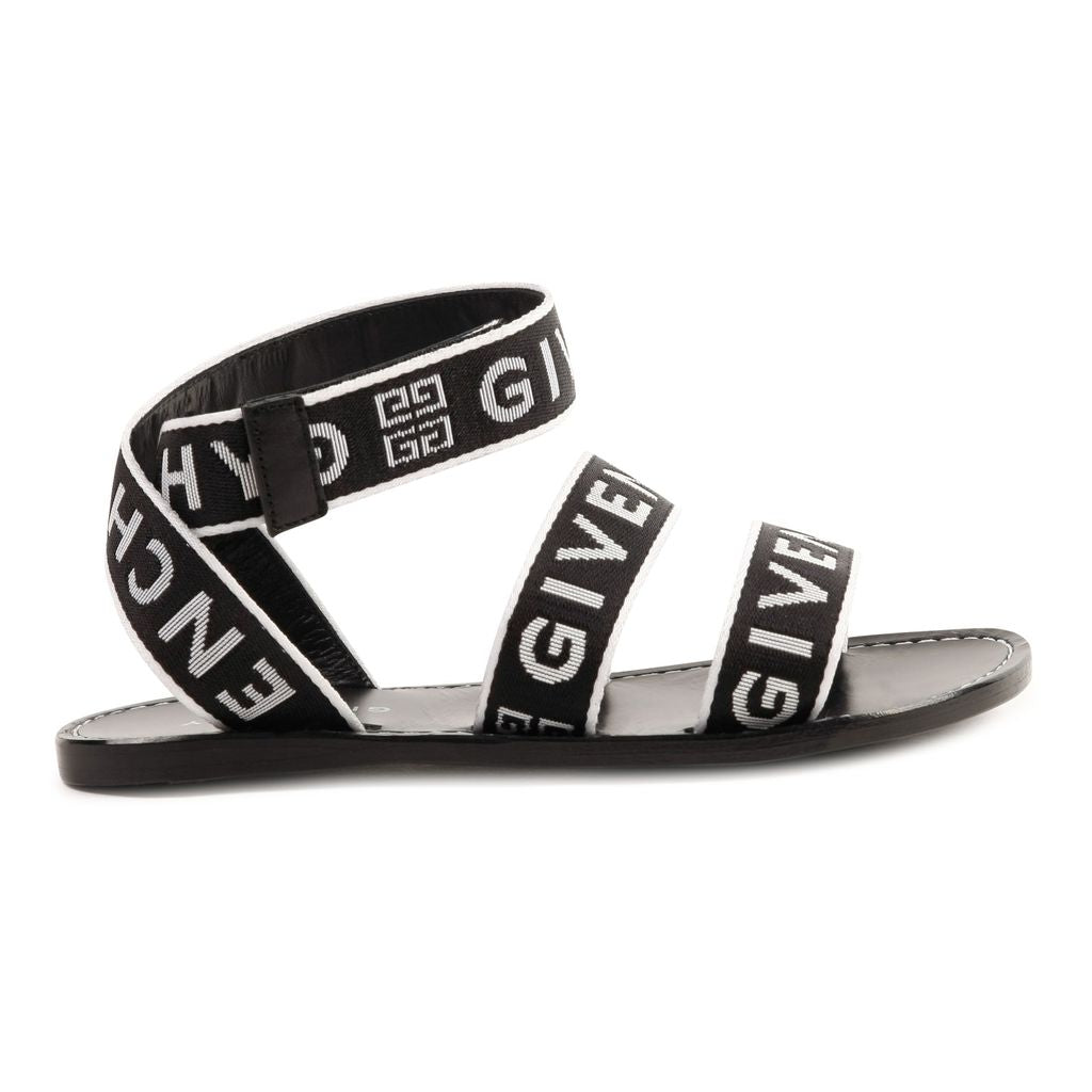 Black and white branded logo sandals