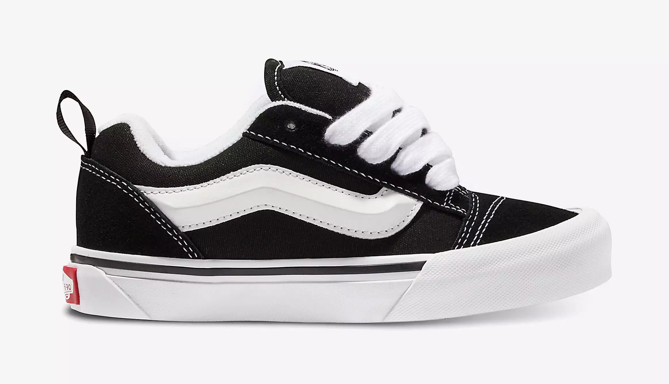 Black and white Knu Skool preschool skate shoes.