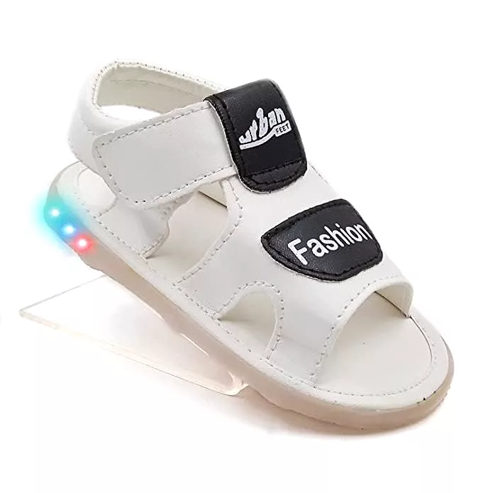 Black and white LED light-up sandals for a fashionable and trendy look.