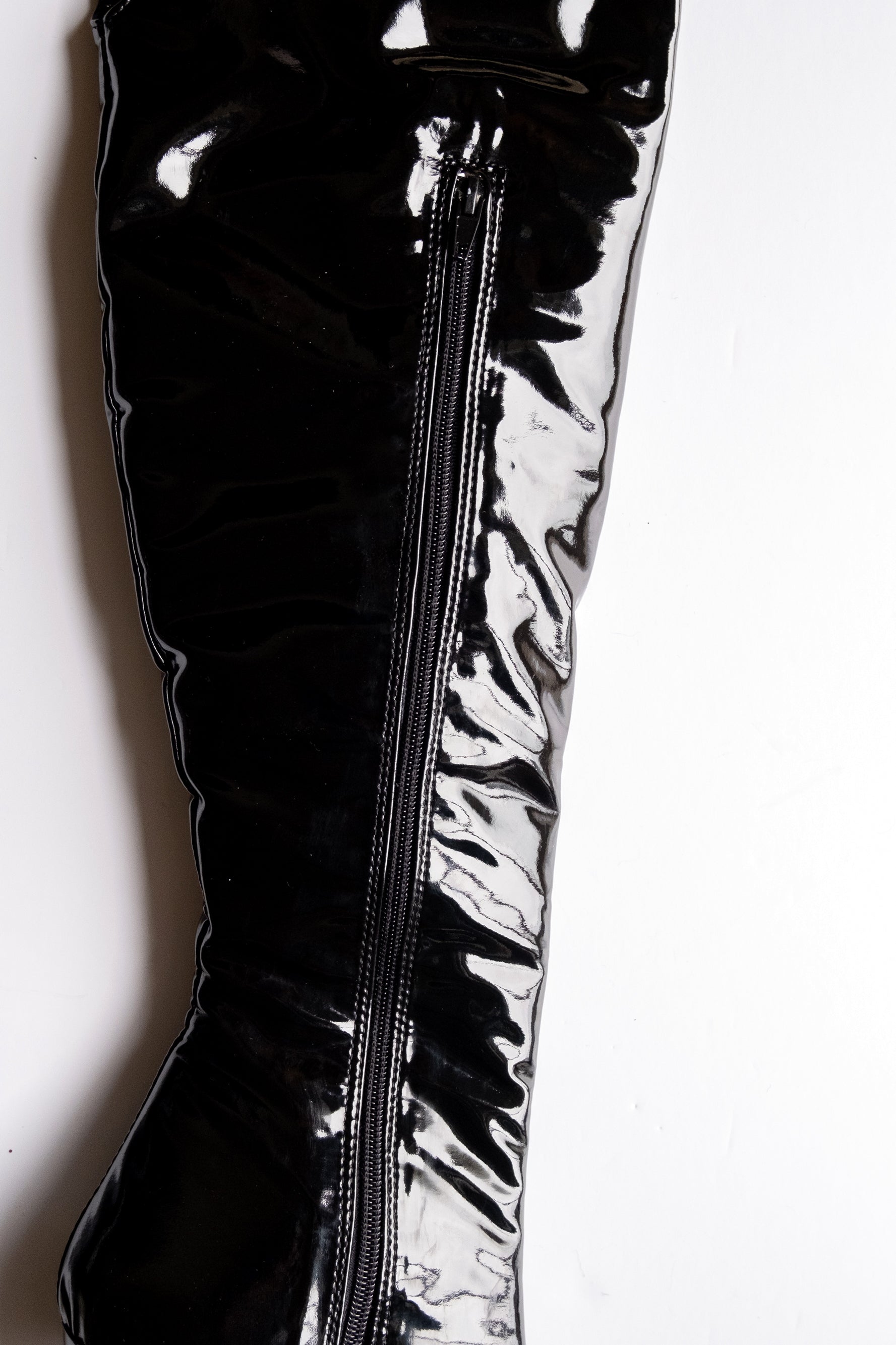 Black Gloss Corset Detail Over Knee Boots